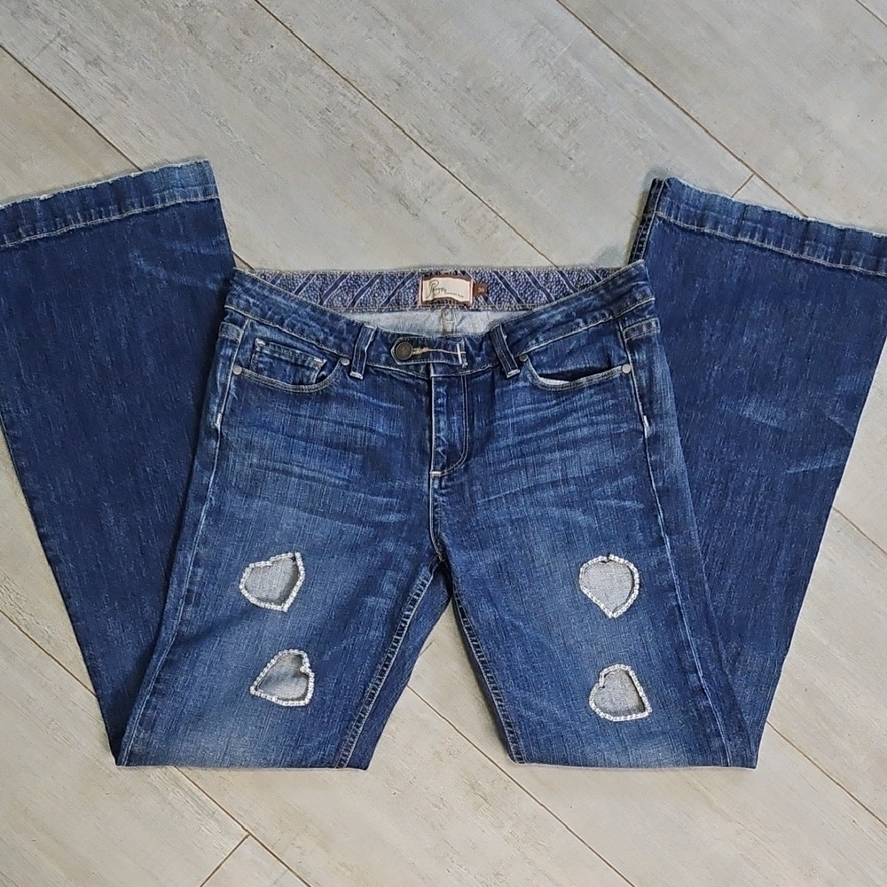 PAIGE Blue Flare Jeans with Heart Details